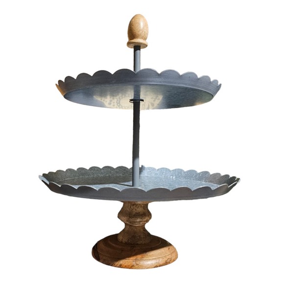 Two Tiered Aluminum & Wood Farmhouse Decor Tray - Picture 1 of 6